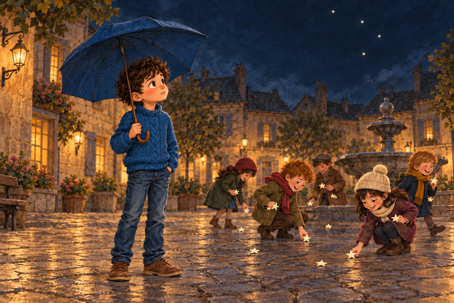 Une scène de l’aventure de Milo et du parapluie aux étoiles