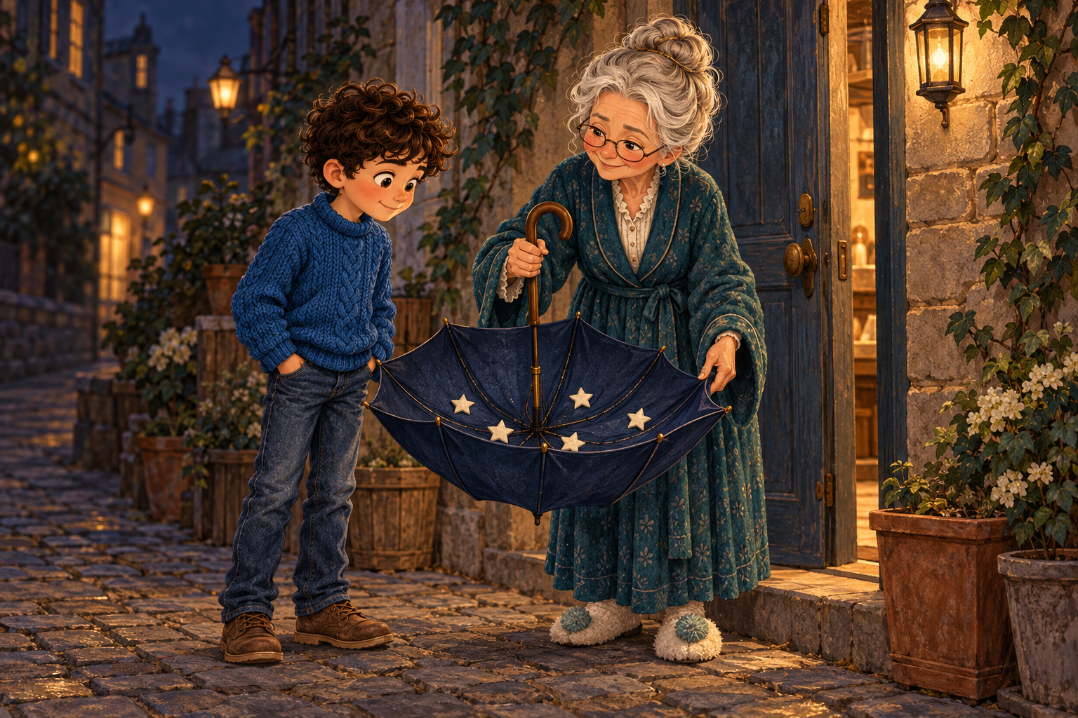 Une scène de l’aventure de Milo et du parapluie aux étoiles