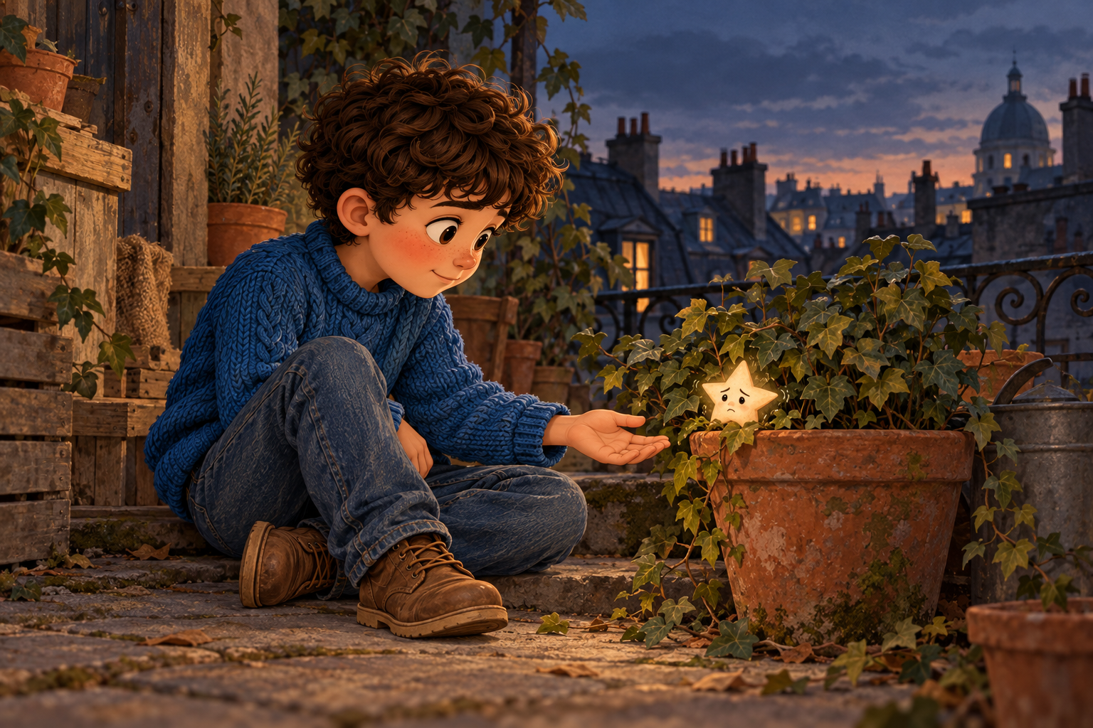 Une scène de l’aventure de Milo et du parapluie aux étoiles