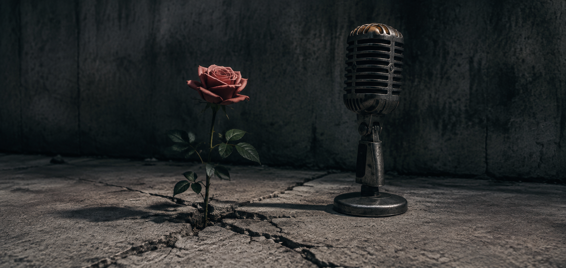 Rose rouge poussant dans une fissure urbaine