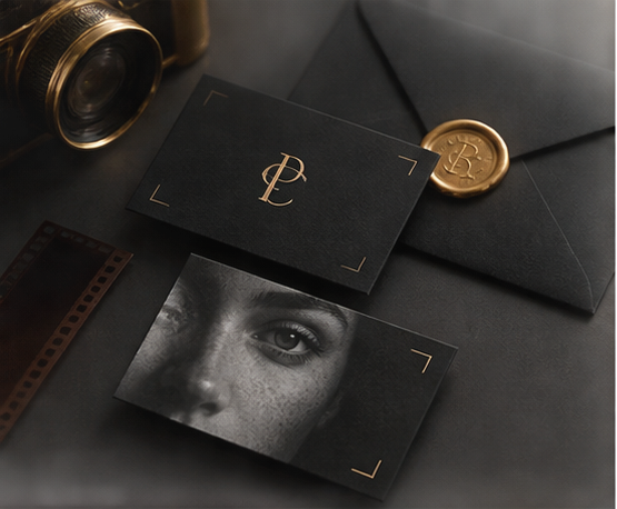 Identité photographique noire et dorée