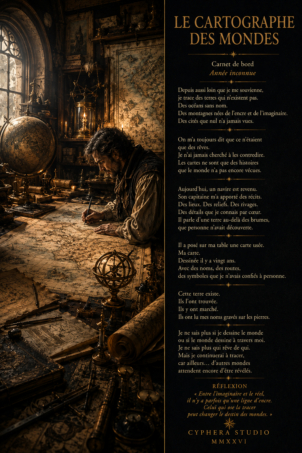 Affiche Le Cartographe des Mondes, cartographe dans son atelier
