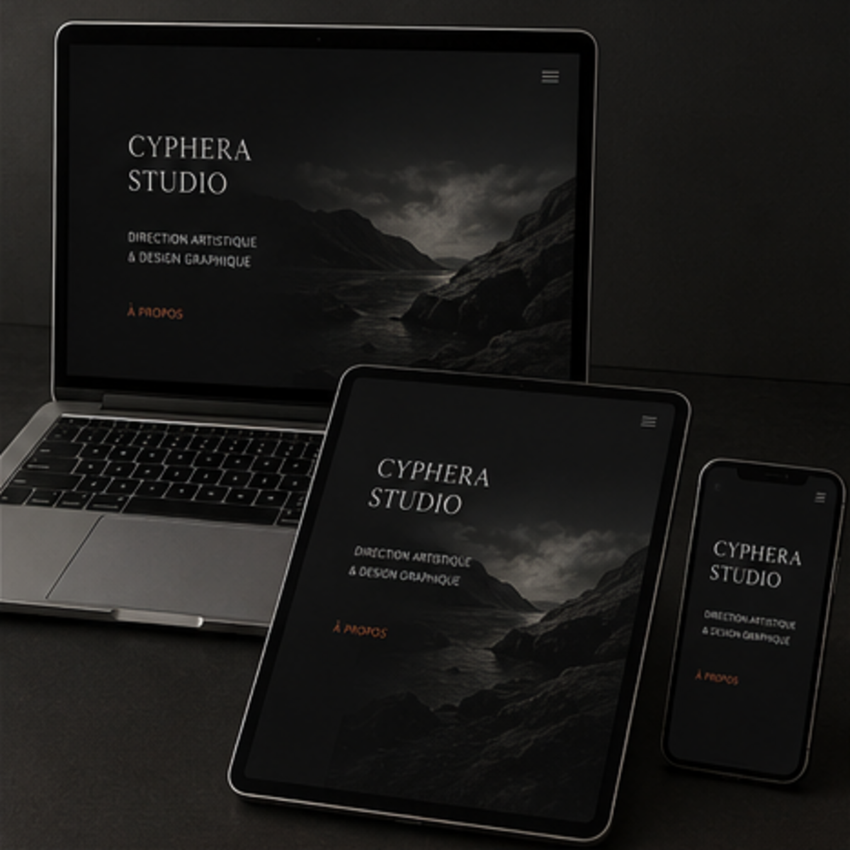 Site Cyphera Studio présenté sur ordinateur, tablette et téléphone