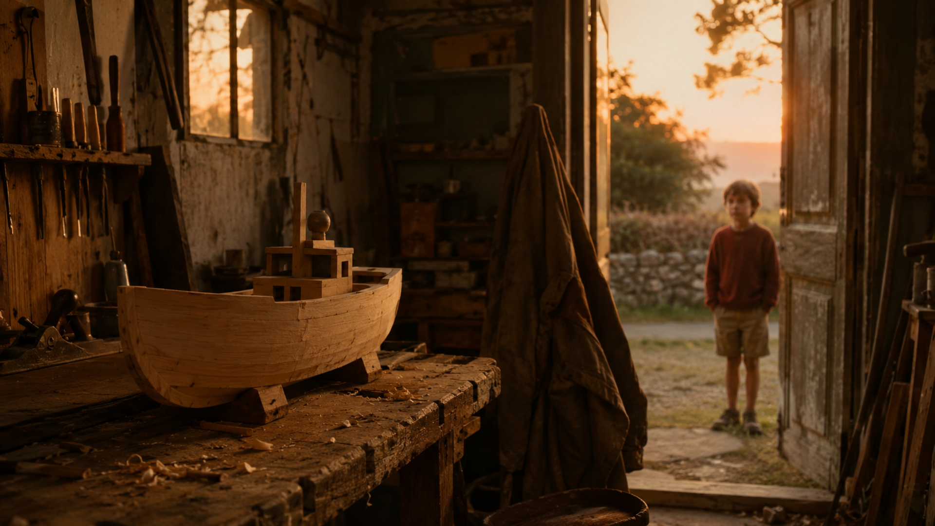 Bateau en bois inachevé dans un ancien atelier